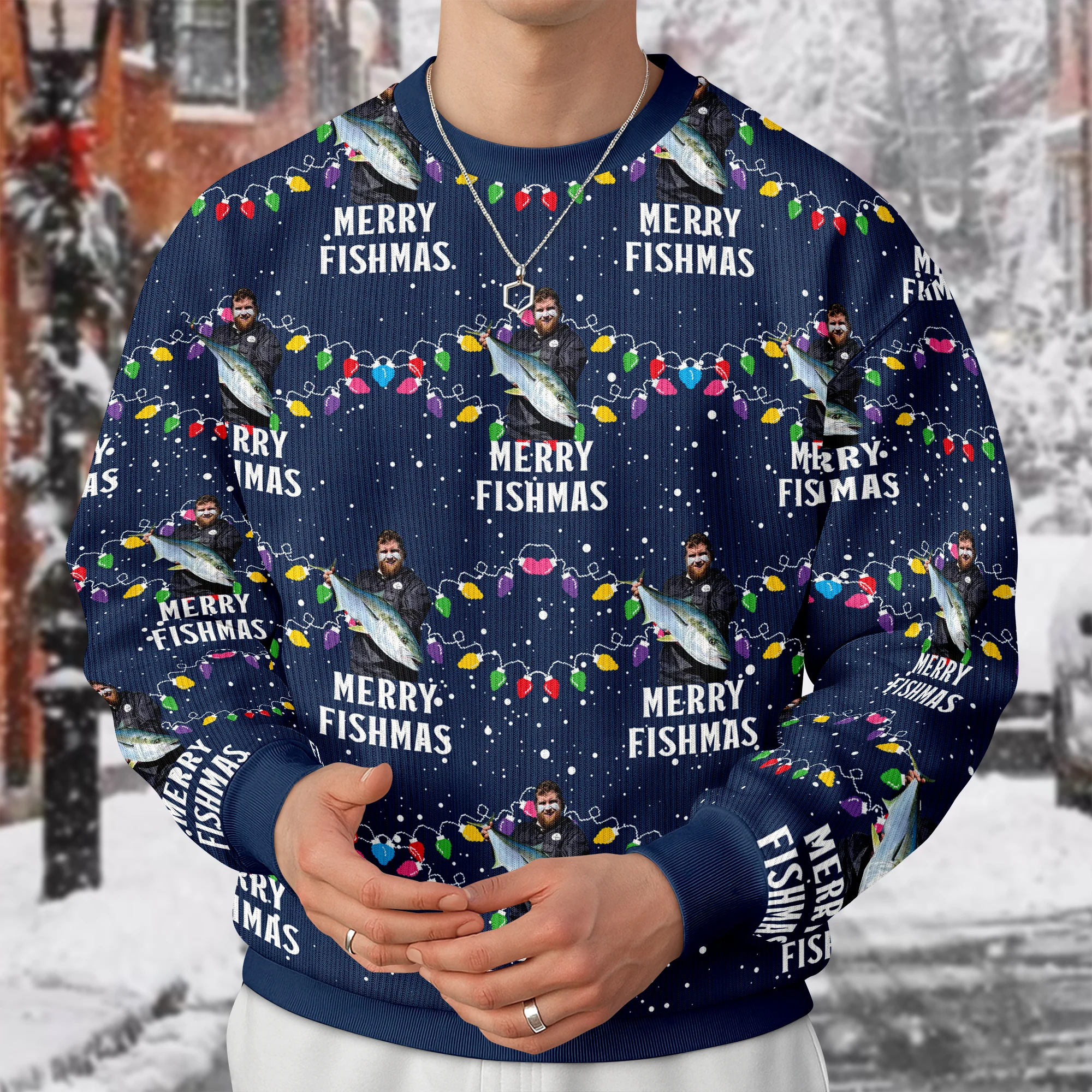 Custom Photo Merry Fishmas Ugly Sweater, Christmas Gift For Family, Fishing Lovers HO82 900636 - Image 2
