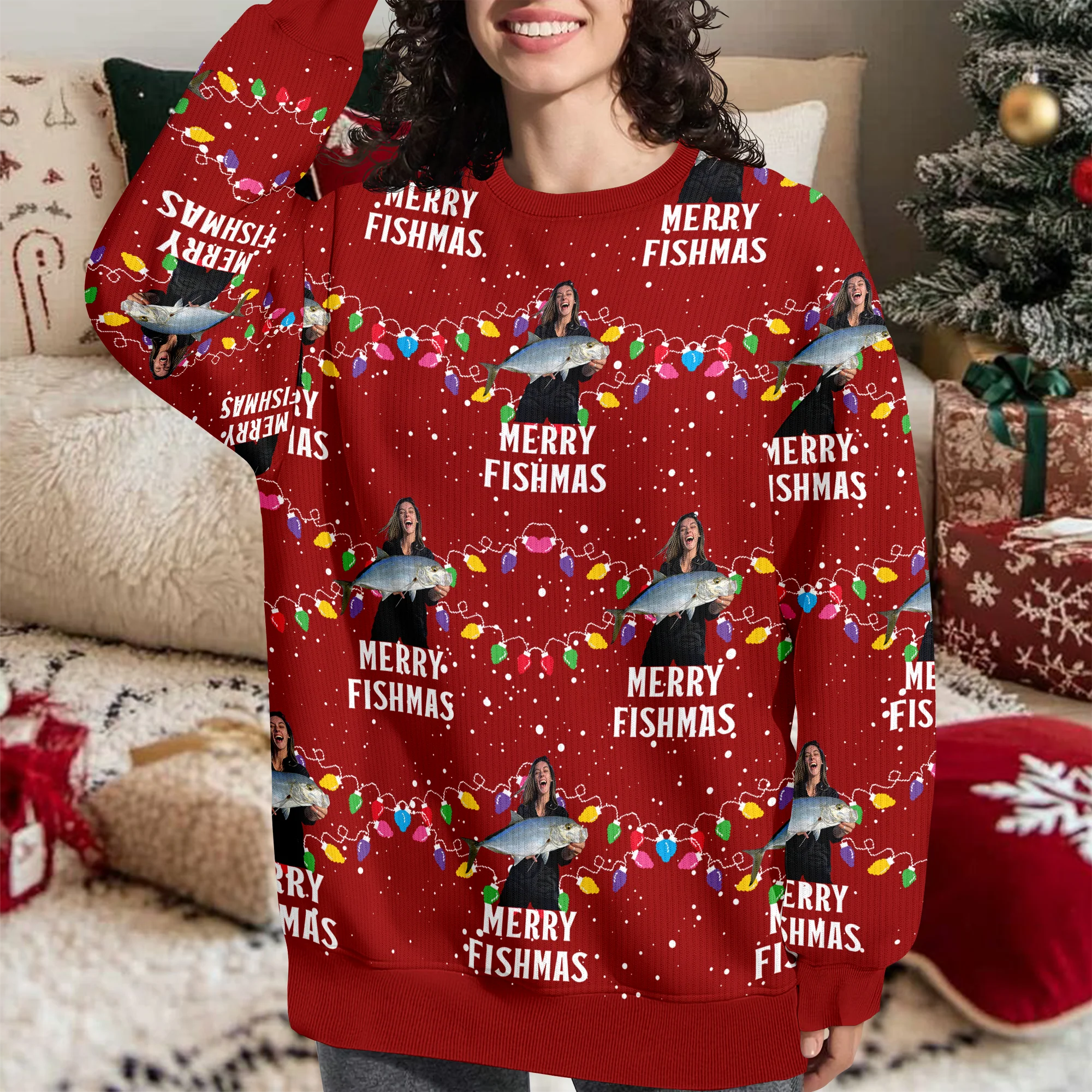 Custom Photo Merry Fishmas Ugly Sweater, Christmas Gift For Family, Fishing Lovers HO82 900636 - Image 3