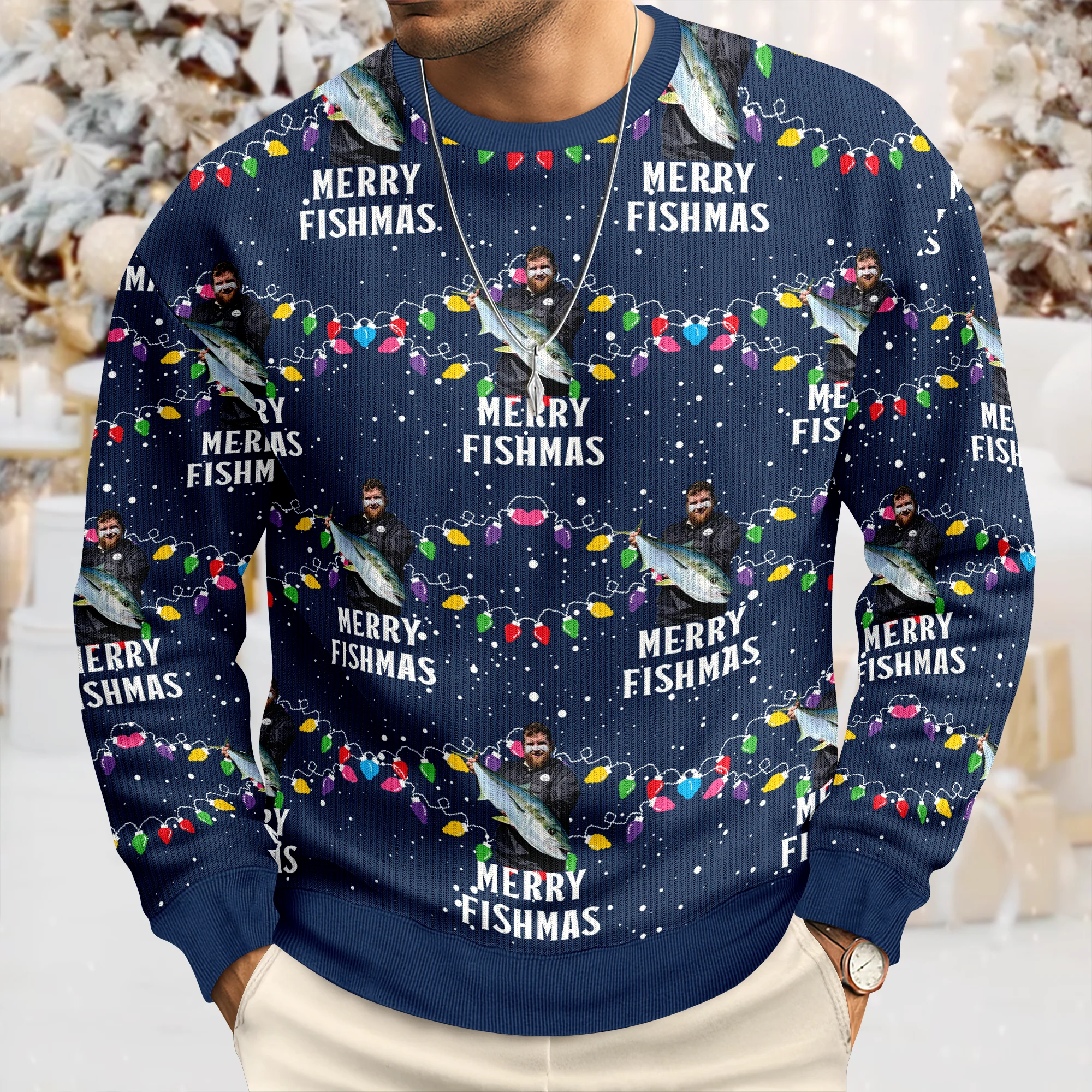 Custom Photo Merry Fishmas Ugly Sweater, Christmas Gift For Family, Fishing Lovers HO82 900636 - Image 7