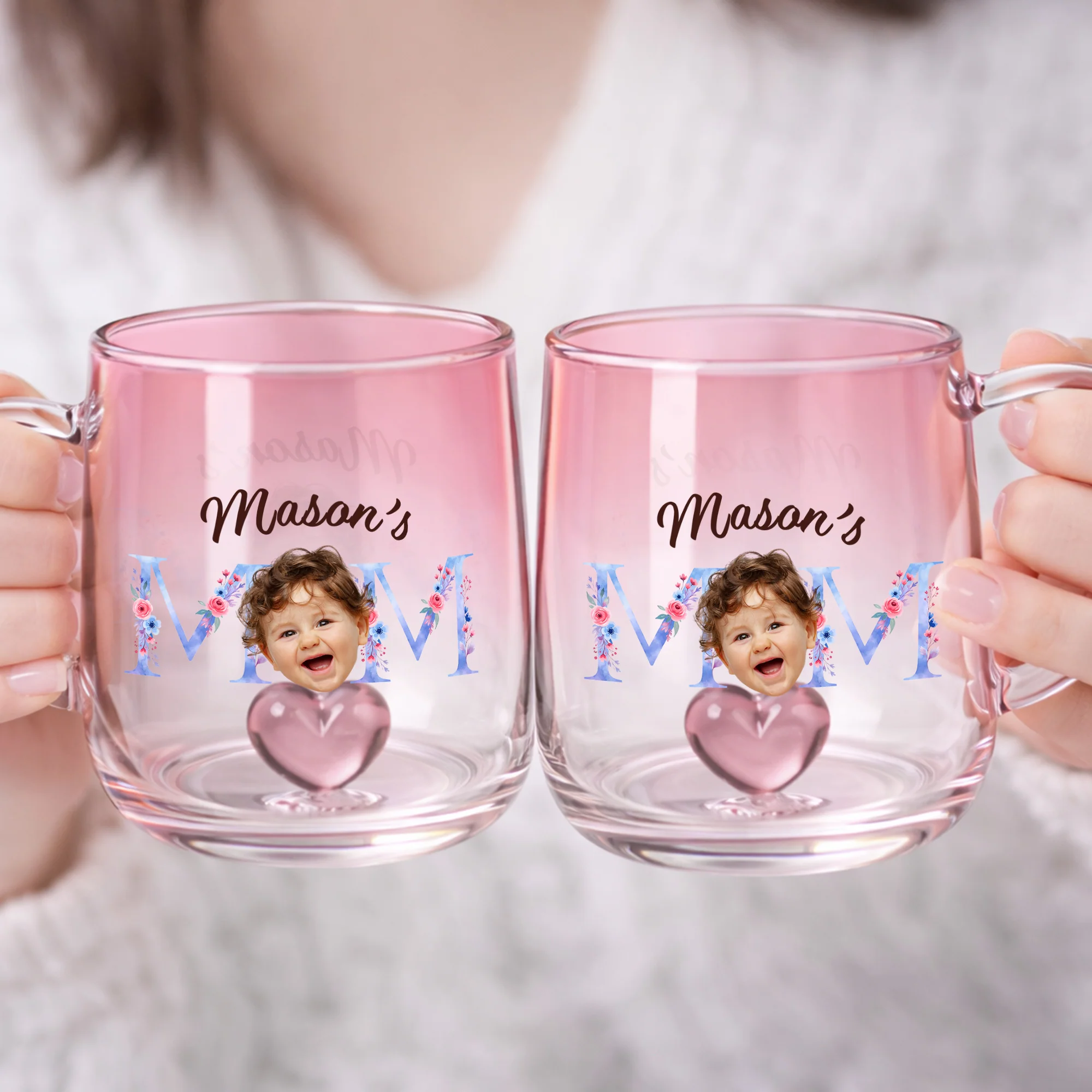 Custom Photo Mom With Floral Pink Gradient Glass Mug - Gift For Grandma, Mom, Mother's Day HO82 901762 - Image 10