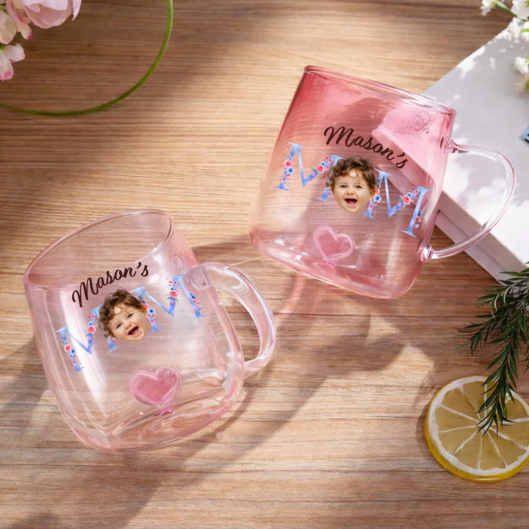 Custom Photo Mom With Floral Pink Gradient Glass Mug - Gift For Grandma, Mom, Mother's Day HO82 901762 - Image 11