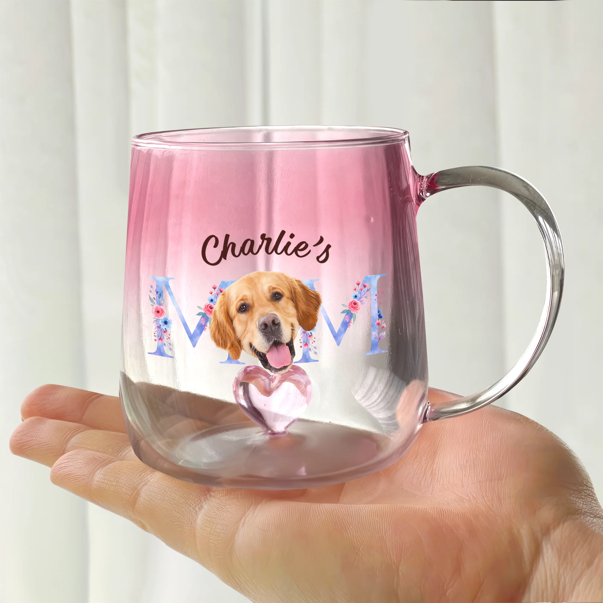 Custom Photo Mom With Floral Pink Gradient Glass Mug - Gift For Grandma, Mom, Mother's Day HO82 901762 - Image 2
