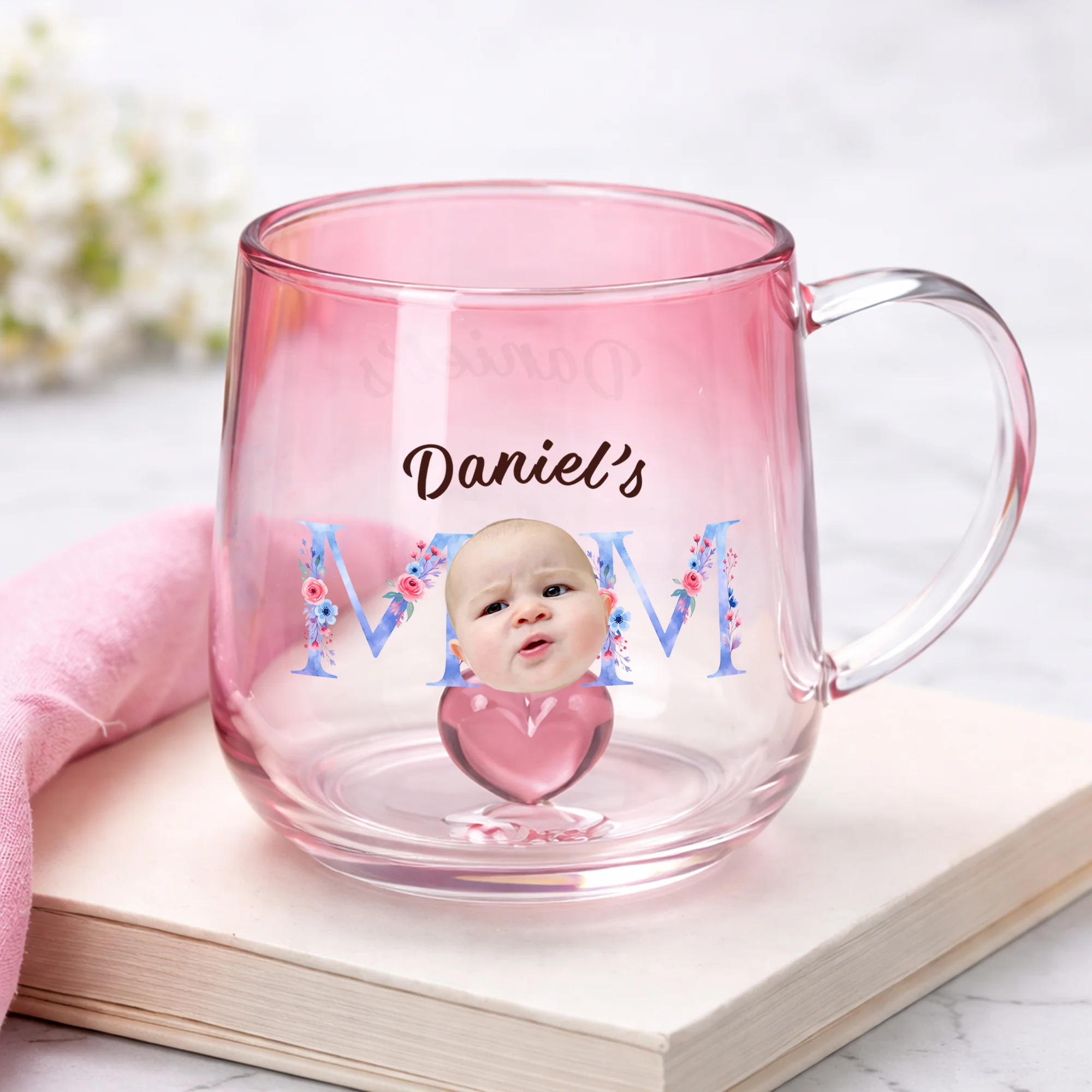 Custom Photo Mom With Floral Pink Gradient Glass Mug - Gift For Grandma, Mom, Mother's Day HO82 901762 - Image 3