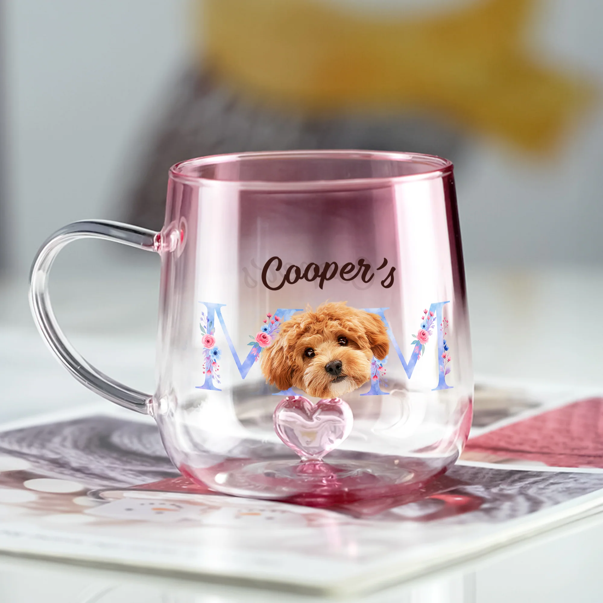 Custom Photo Mom With Floral Pink Gradient Glass Mug - Gift For Grandma, Mom, Mother's Day HO82 901762 - Image 4
