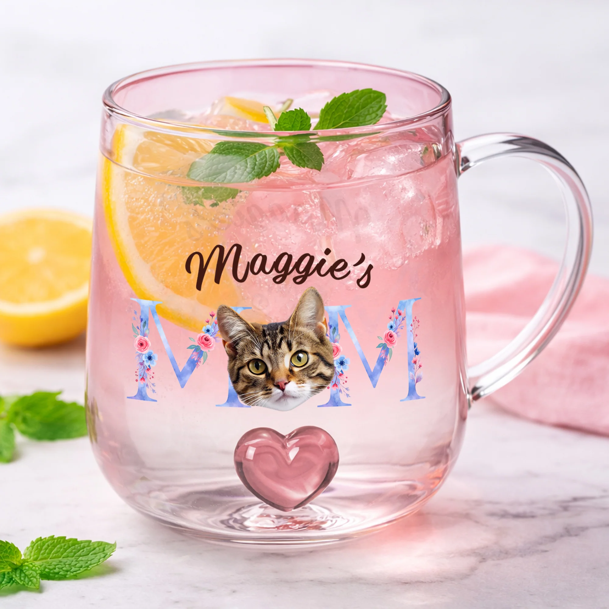 Custom Photo Mom With Floral Pink Gradient Glass Mug - Gift For Grandma, Mom, Mother's Day HO82 901762 - Image 5