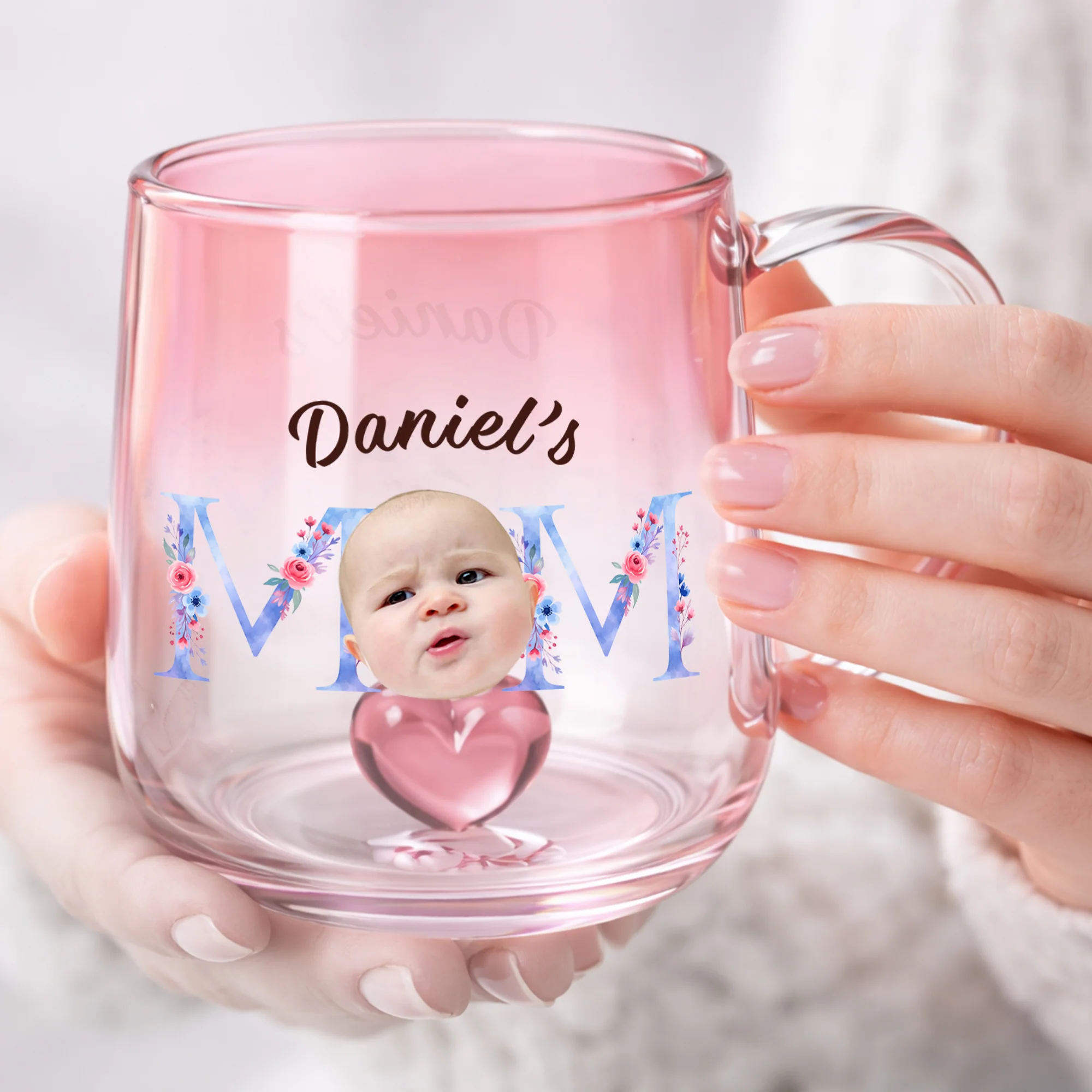 Custom Photo Mom With Floral Pink Gradient Glass Mug - Gift For Grandma, Mom, Mother's Day HO82 901762 - Image 9