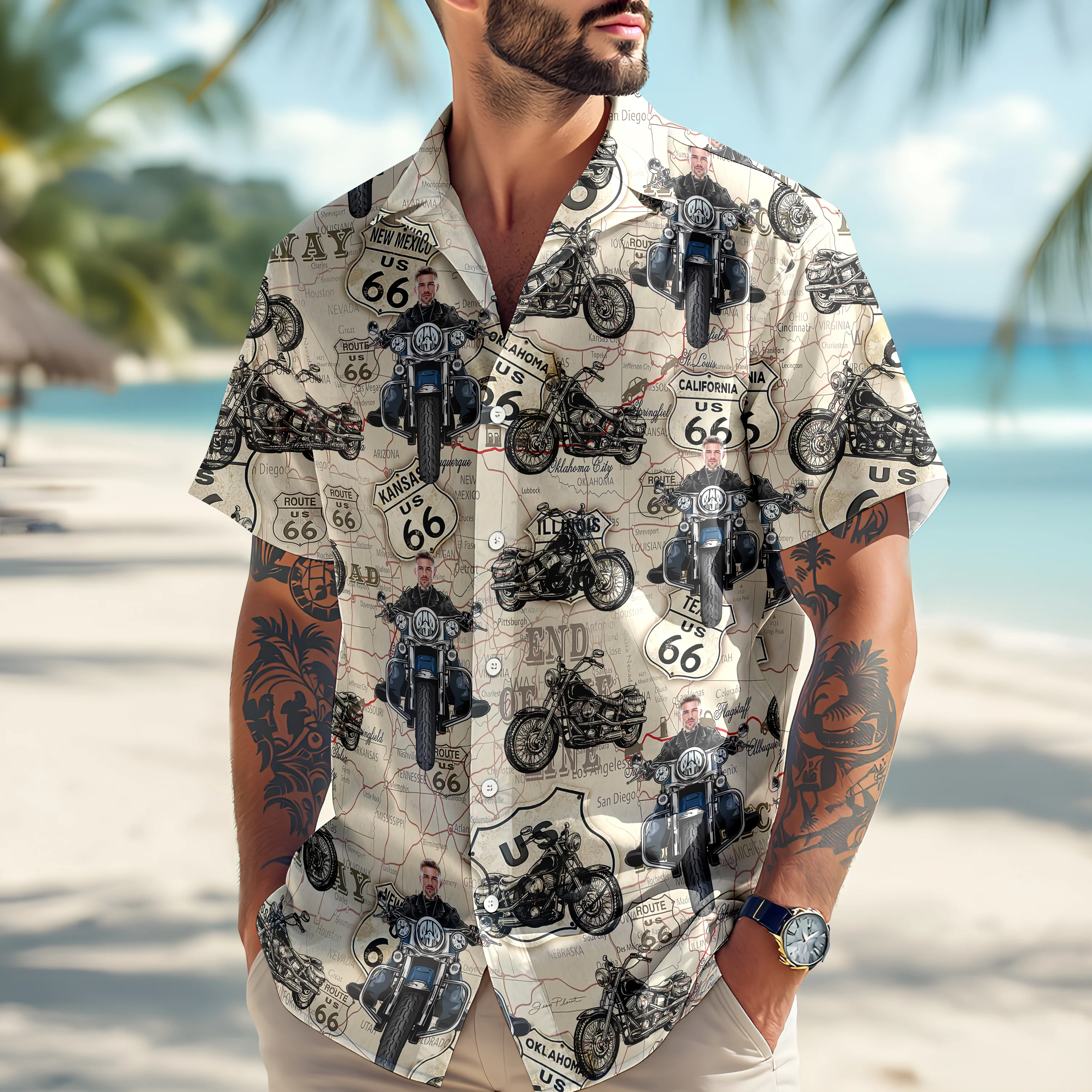 Custom Photo Motorcycle Familly Hawaii Shirt Gift for Dad, Boyfriend, Husband HO82 893752 - Image 2