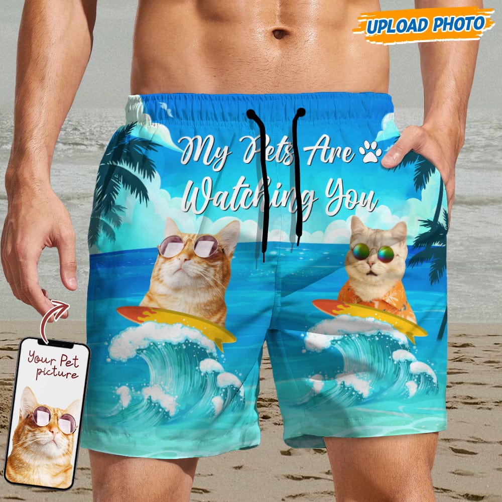 Custom Photo My Cat Is Watching You Beach Short N304 889246 - Image 2