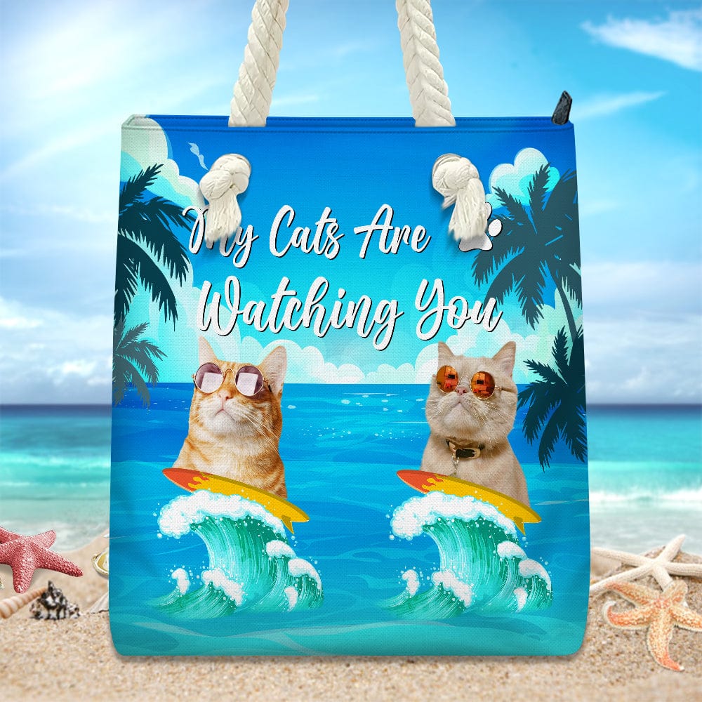 Custom Photo My Cat Is Watching You Beach Tote Bag HO82 891206 - Image 3