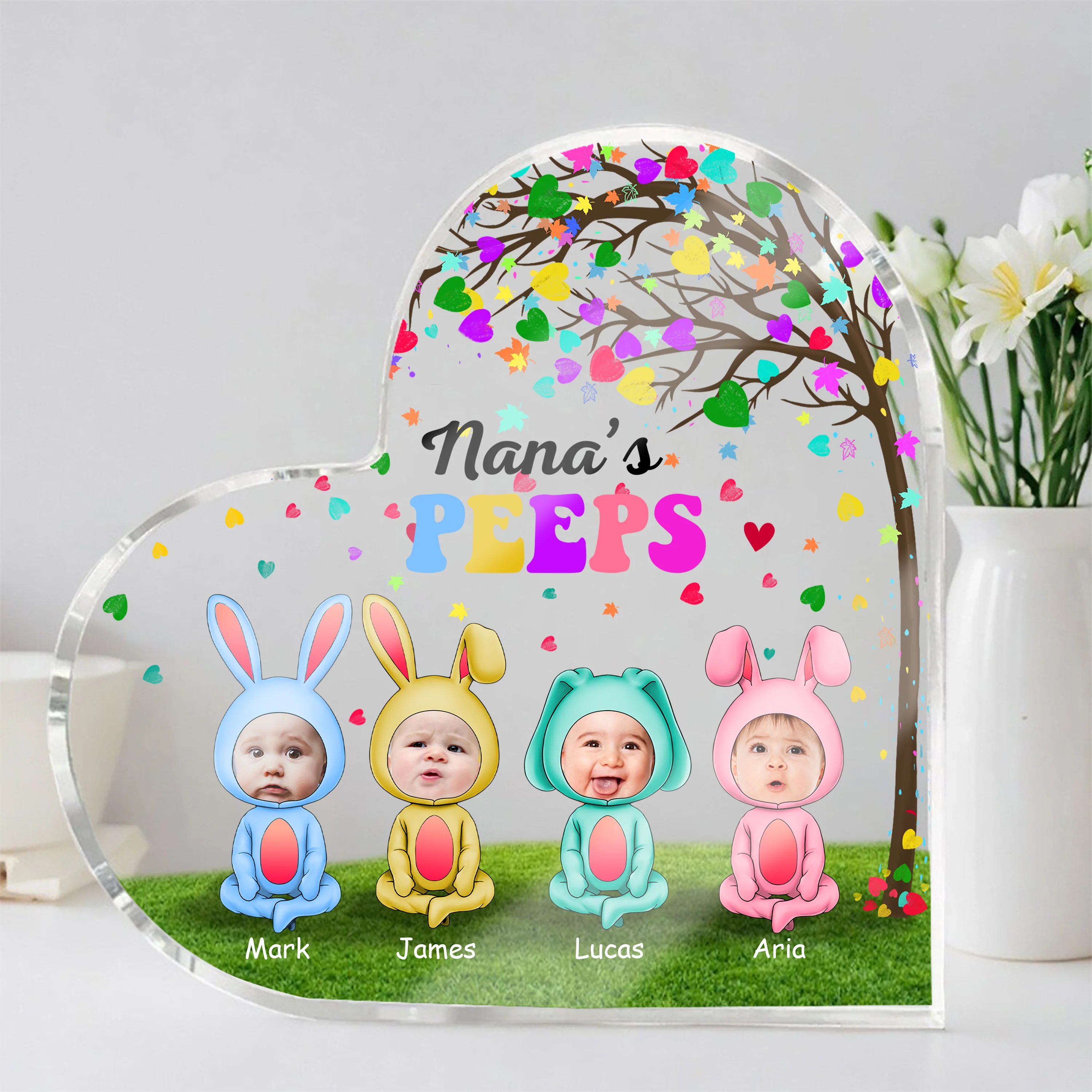 Custom Photo Nana's Peeps Heart Tree Heart Acrylic Plaque HO82 893532