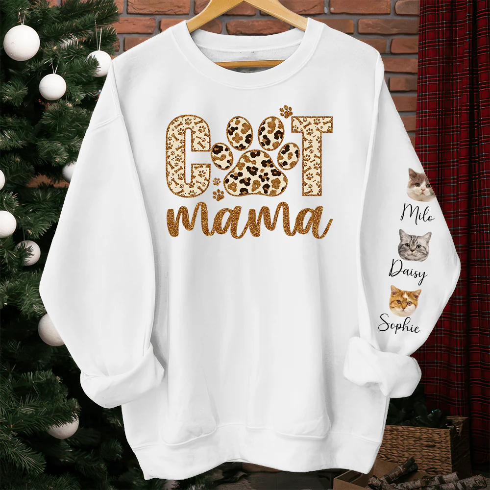 Custom Photo On Sleeve Cat Mama Sweatshirt DA199 890412