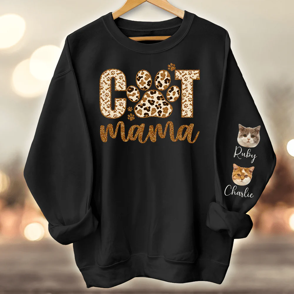 Custom Photo On Sleeve Cat Mama Sweatshirt DA199 890412 - Image 2