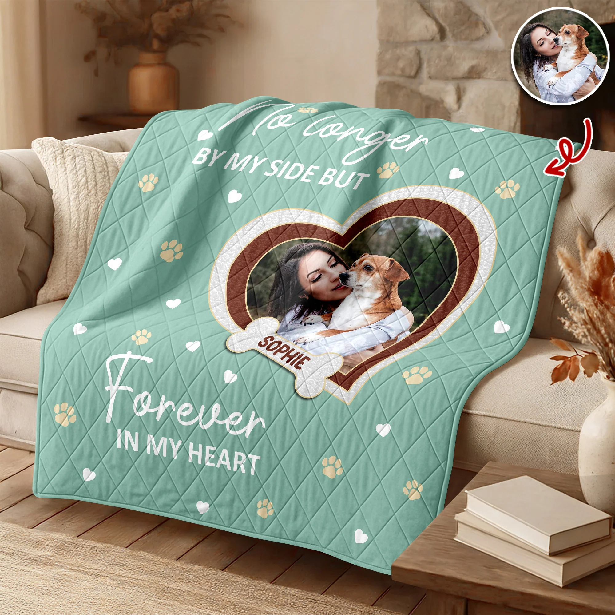 Custom Photo Paw Print Heart-shaped Dog Cat Memorial Quilt Blanket For Pet Lovers HO82 900672 - Image 6