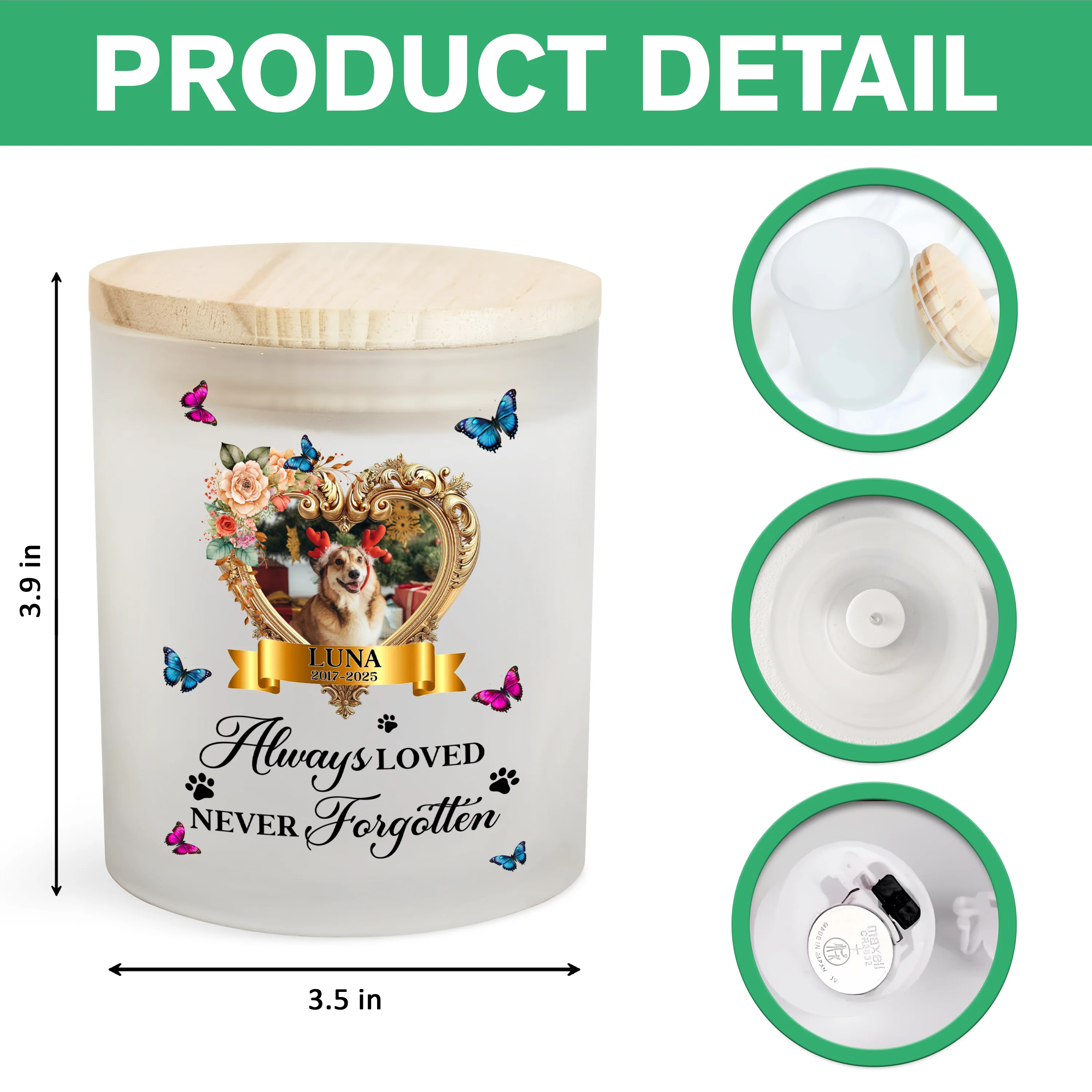 Custom Photo Pet Always Loved Never Forgotten Glass Jar With LED Candle HO82 893826 - Image 7