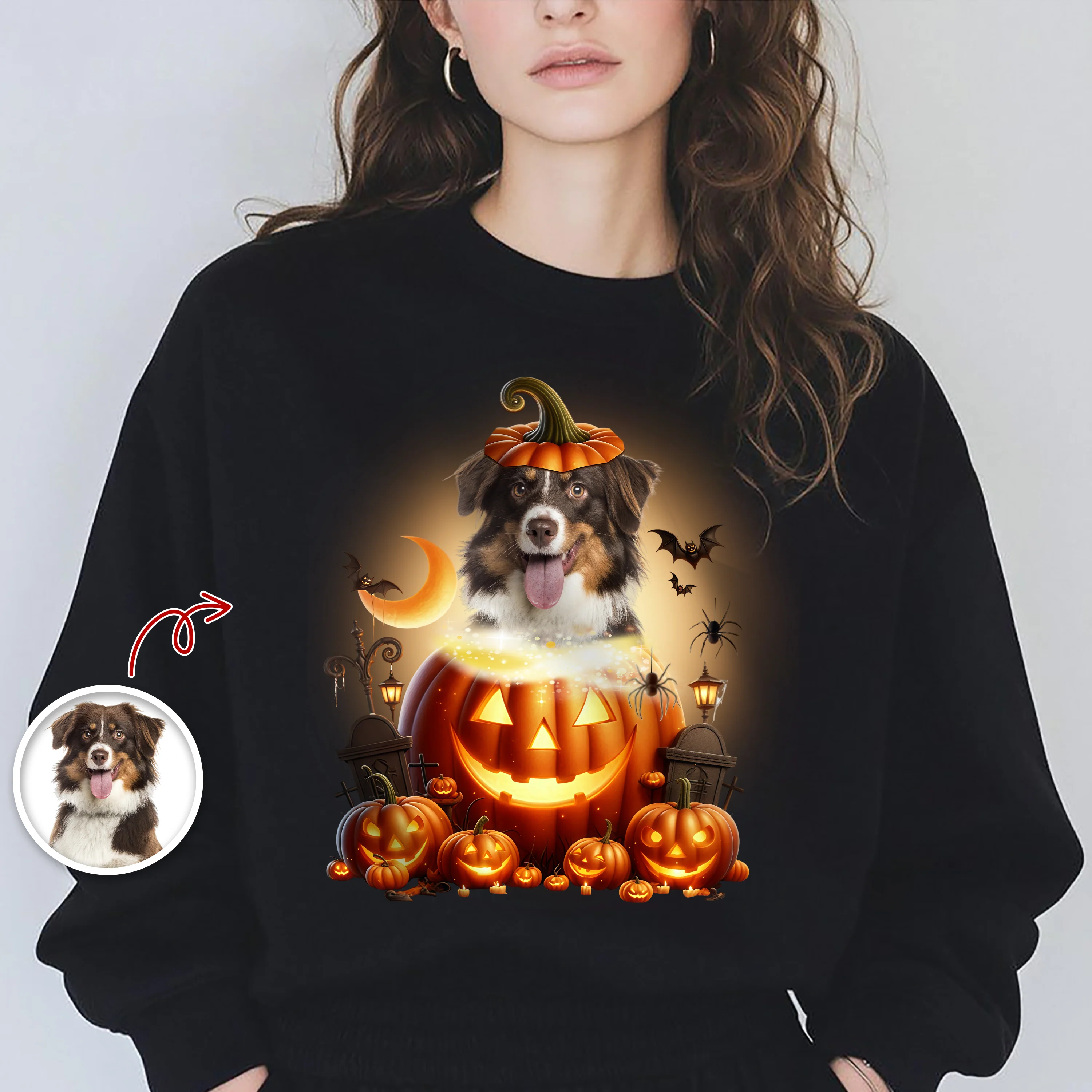 Custom Photo Pumpkin Cute Dog Lover Halloween Dark Shirt HO82 894984 - Image 3