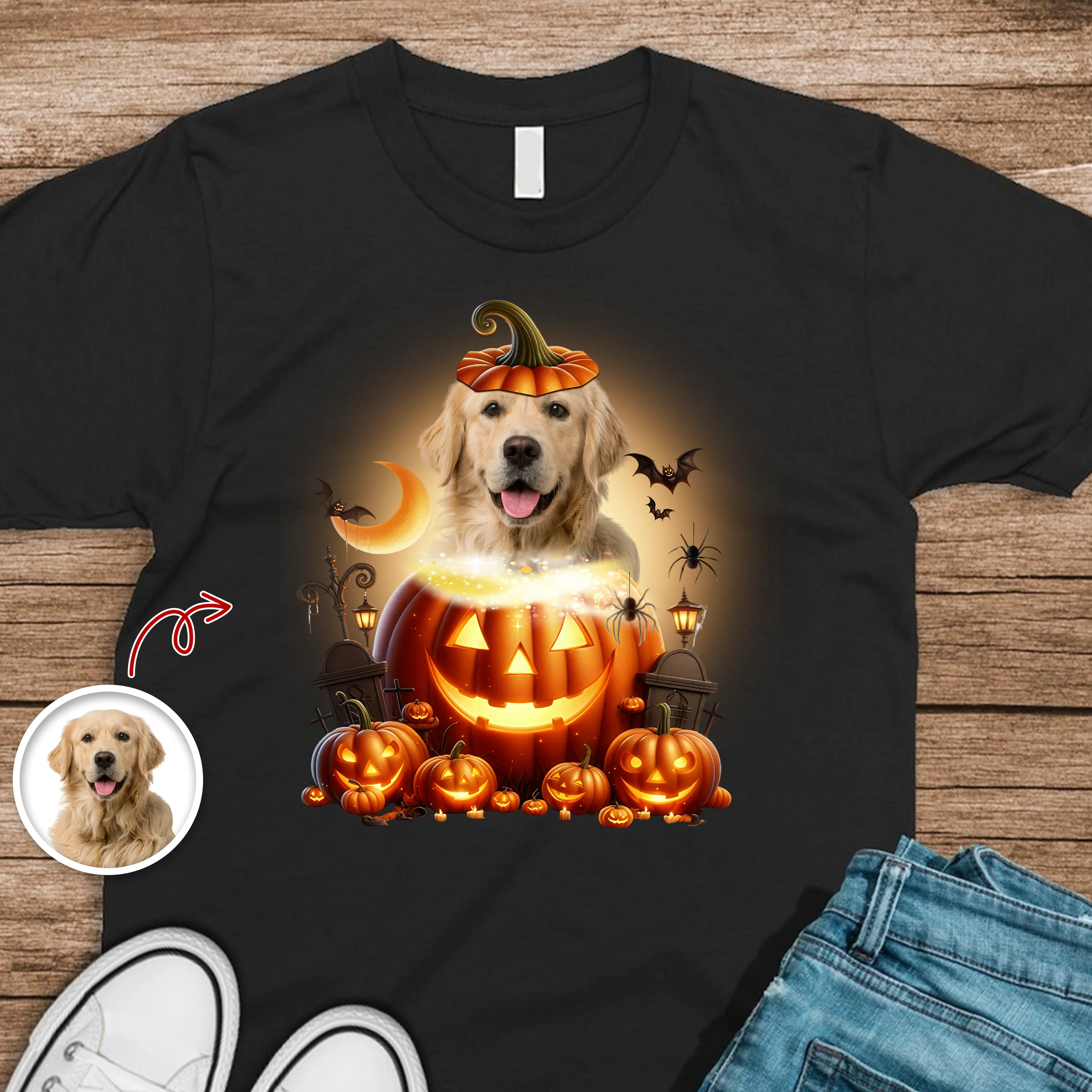Custom Photo Pumpkin Cute Dog Lover Halloween Dark Shirt HO82 894984 - Image 4