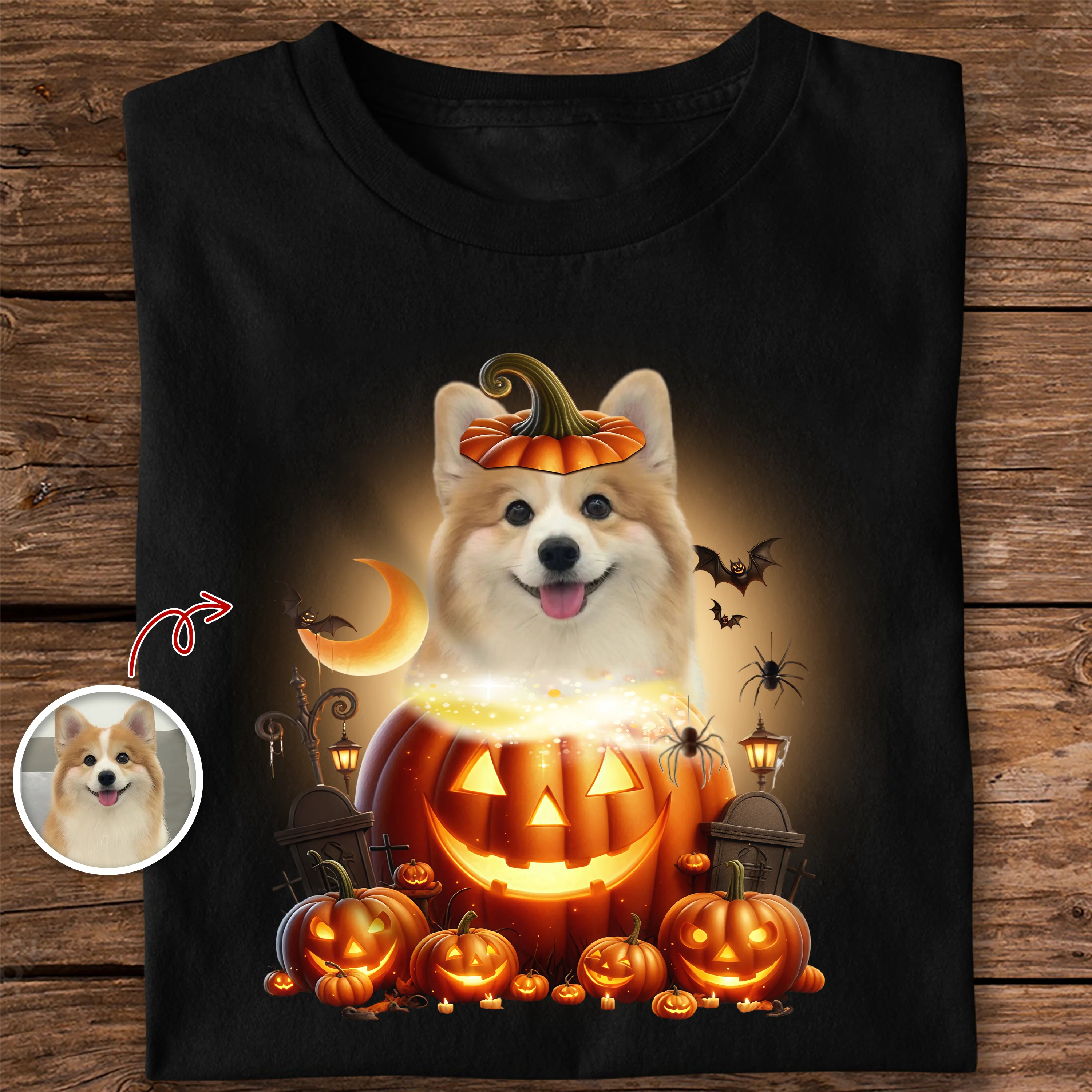 Custom Photo Pumpkin Cute Dog Lover Halloween Dark Shirt HO82 894984 - Image 5