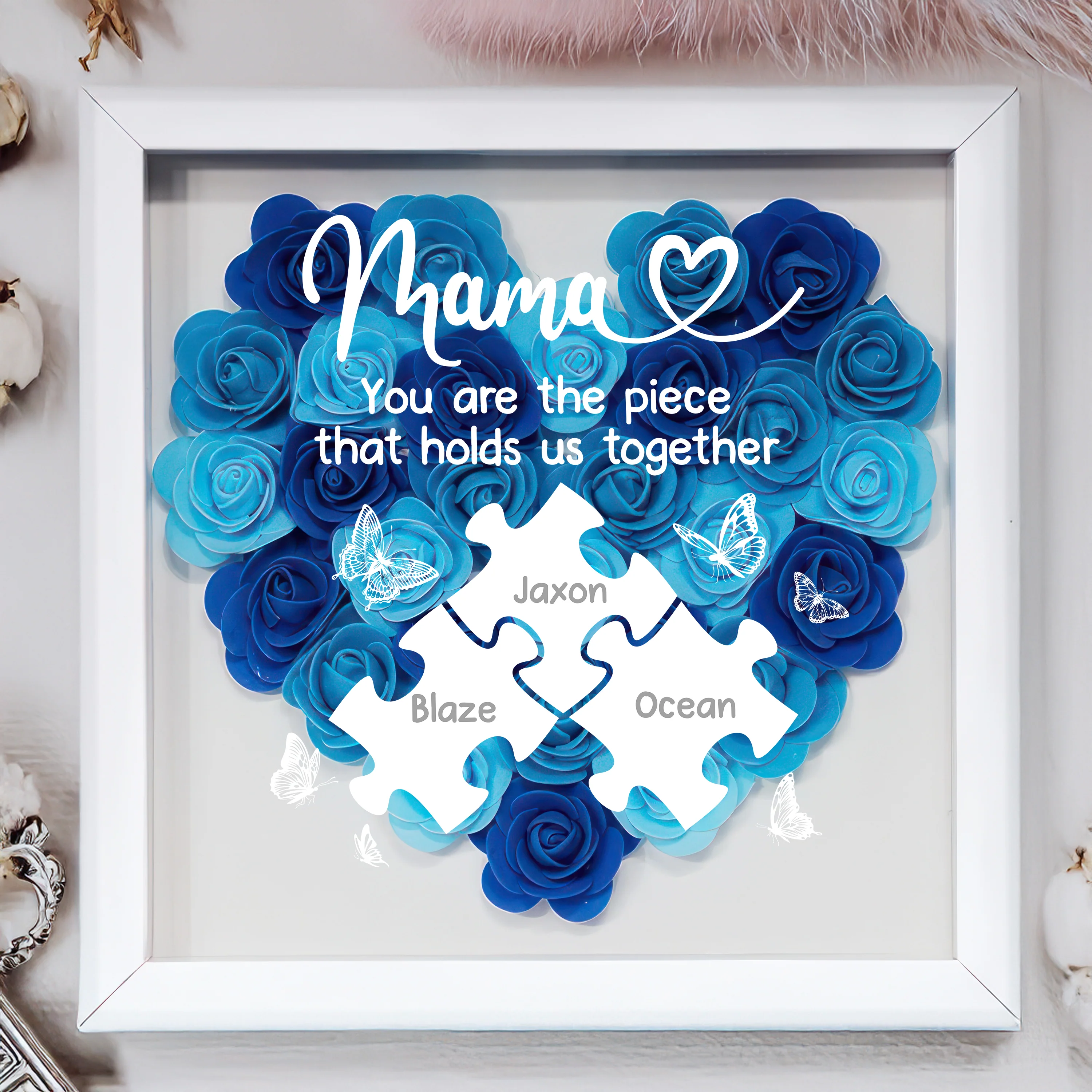 Custom Photo Puzzle With Kids Names Heart Flower Shadow Box HO82 893612 - Image 2