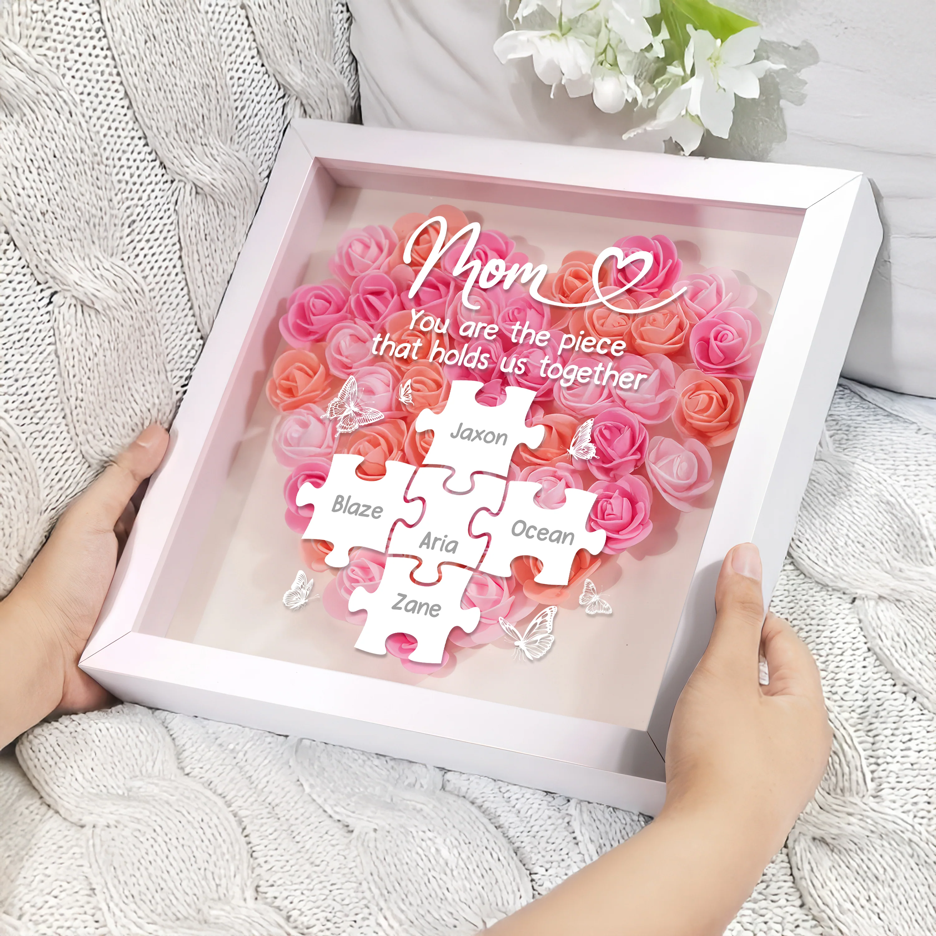 Custom Photo Puzzle With Kids Names Heart Flower Shadow Box HO82 893612 - Image 4