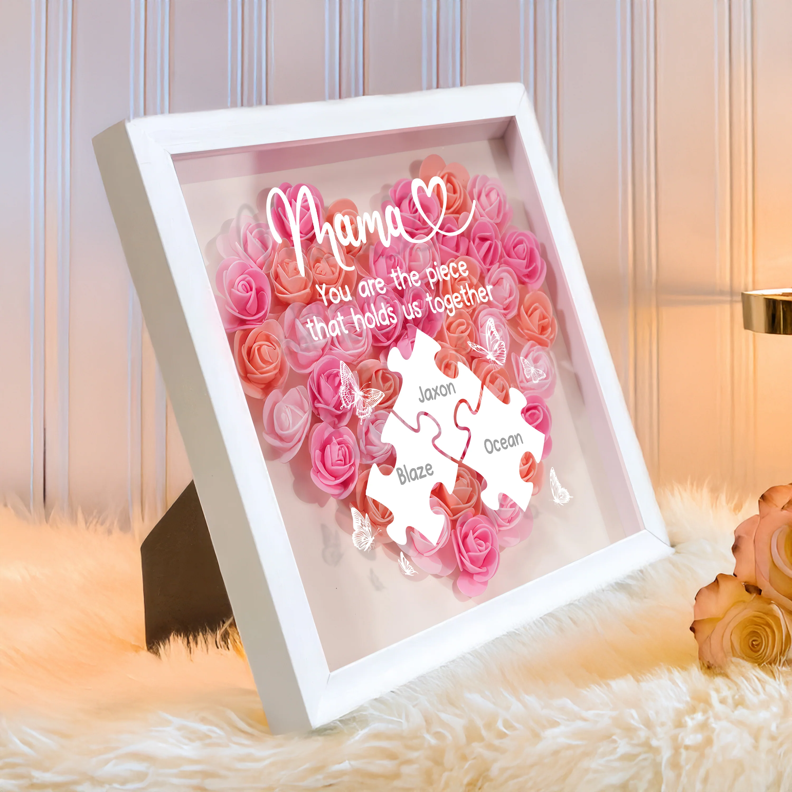 Custom Photo Puzzle With Kids Names Heart Flower Shadow Box HO82 893612 - Image 6