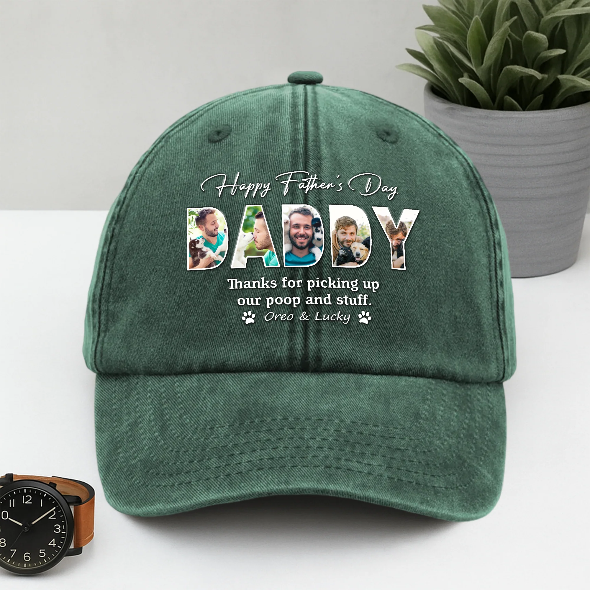 Custom Photo Thanks For Picking Up My Poop And Stuff Dog Washed Denim Baseball Cap HO82 893924
