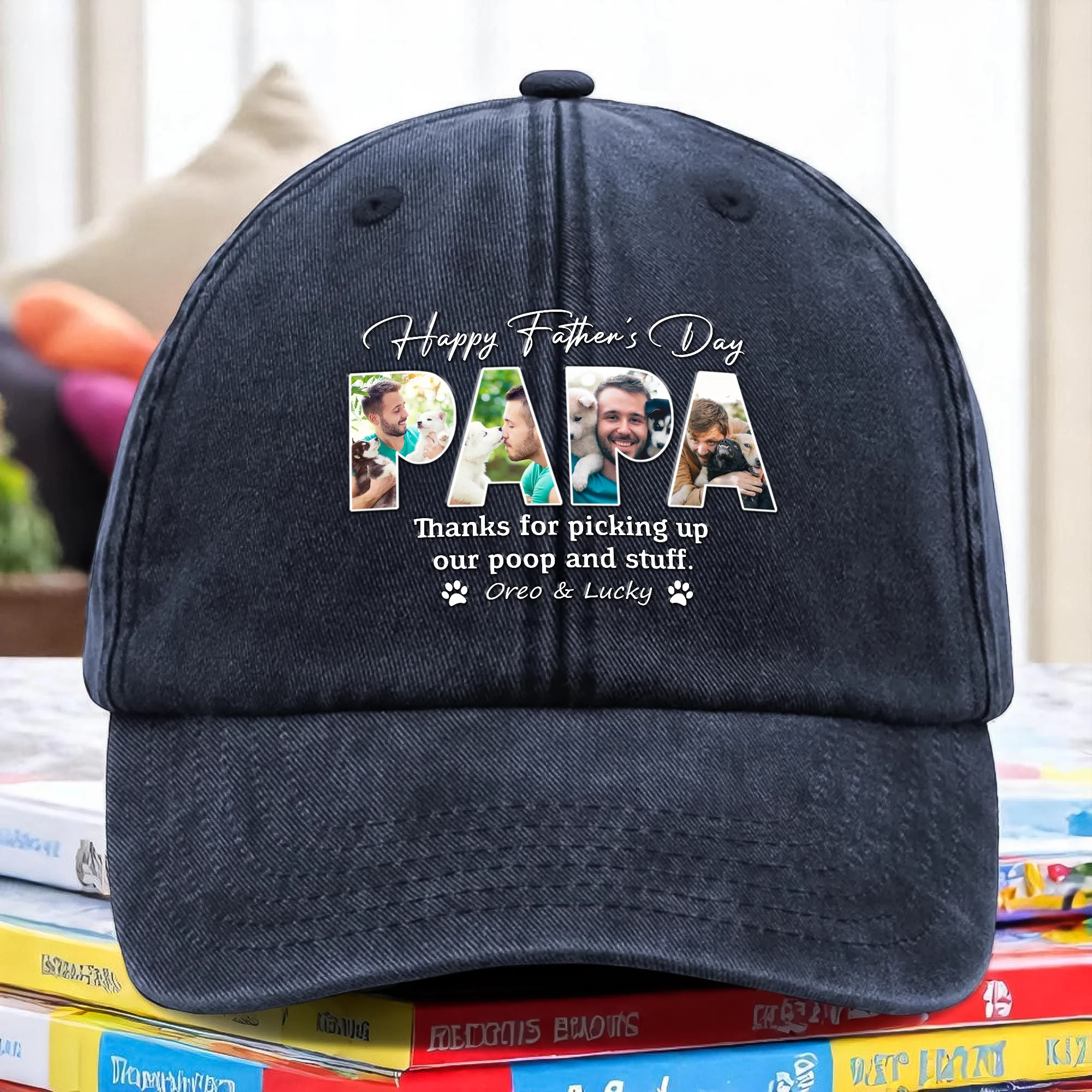 Custom Photo Thanks For Picking Up My Poop And Stuff Dog Washed Denim Baseball Cap HO82 893924 - Image 2