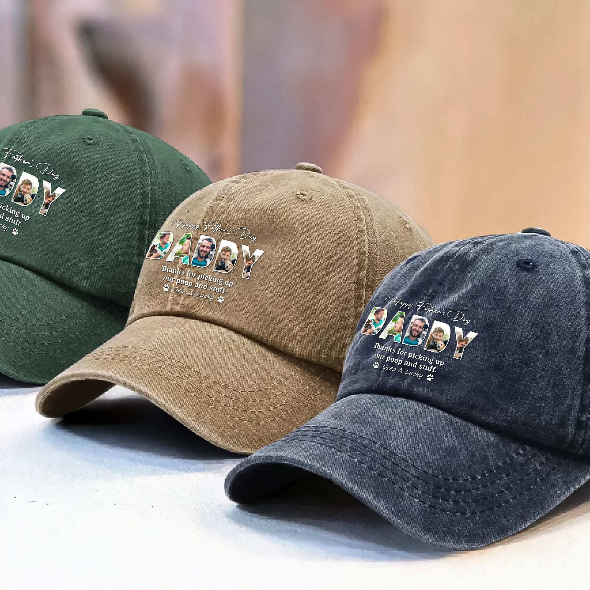 Custom Photo Thanks For Picking Up My Poop And Stuff Dog Washed Denim Baseball Cap HO82 893924 - Image 3