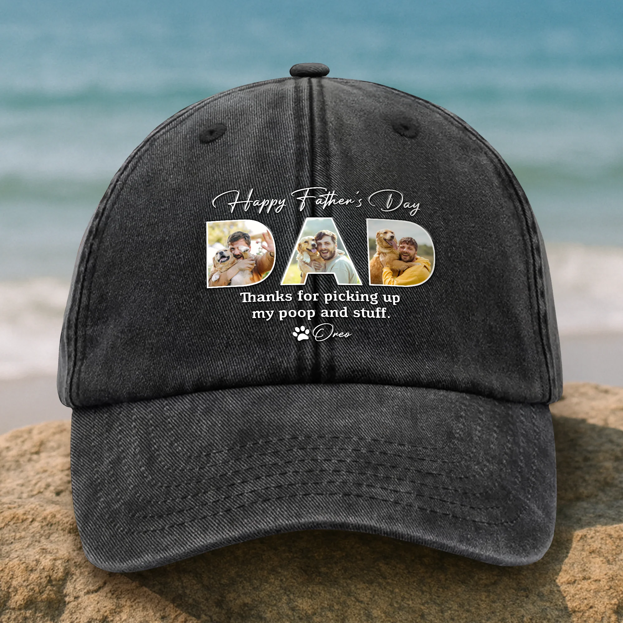 Custom Photo Thanks For Picking Up My Poop And Stuff Dog Washed Denim Baseball Cap HO82 893924 - Image 4