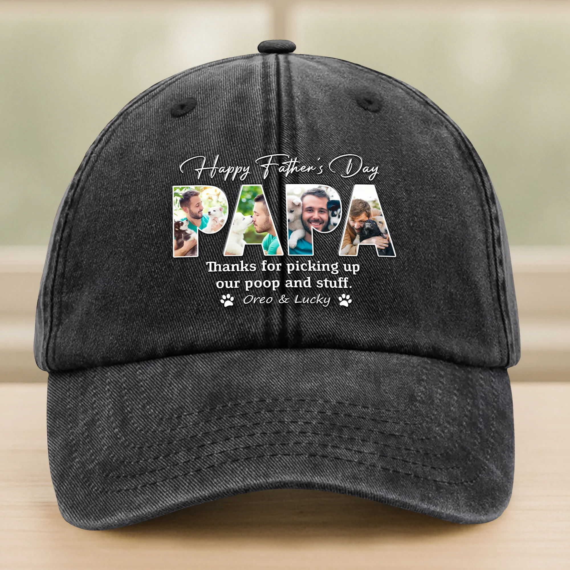 Custom Photo Thanks For Picking Up My Poop And Stuff Dog Washed Denim Baseball Cap HO82 893924 - Image 8
