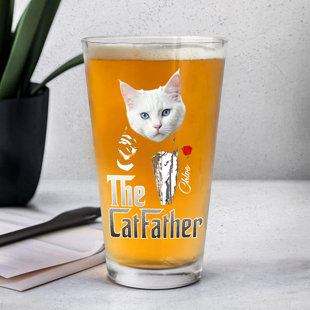 Custom Photo The Catfather Gentlemen Cat Print Beer Glass Personalized Gift For Dad HO82 893856 - Image 2