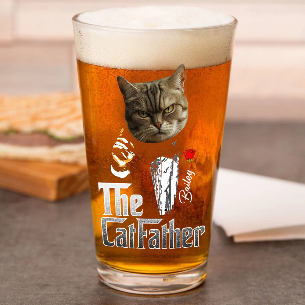 Custom Photo The Catfather Gentlemen Cat Print Beer Glass Personalized Gift For Dad HO82 893856 - Image 3