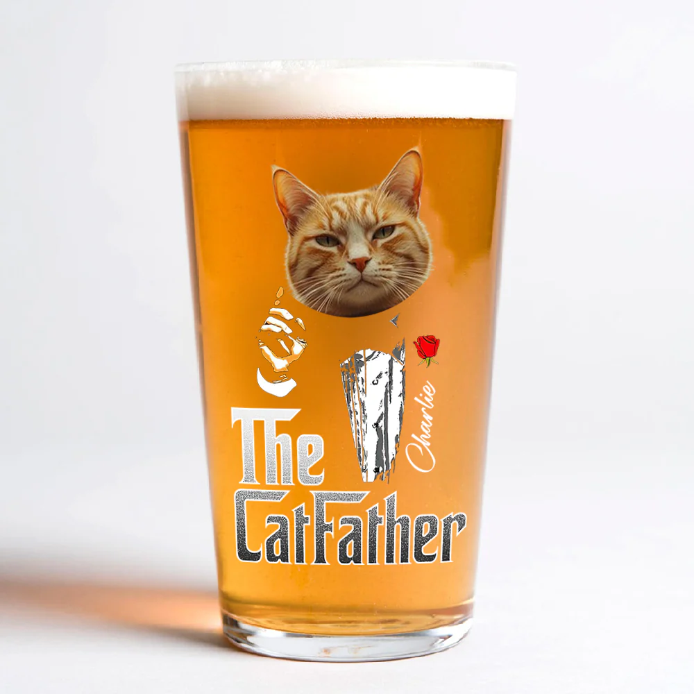 Custom Photo The Catfather Gentlemen Cat Print Beer Glass Personalized Gift For Dad HO82 893856 - Image 8
