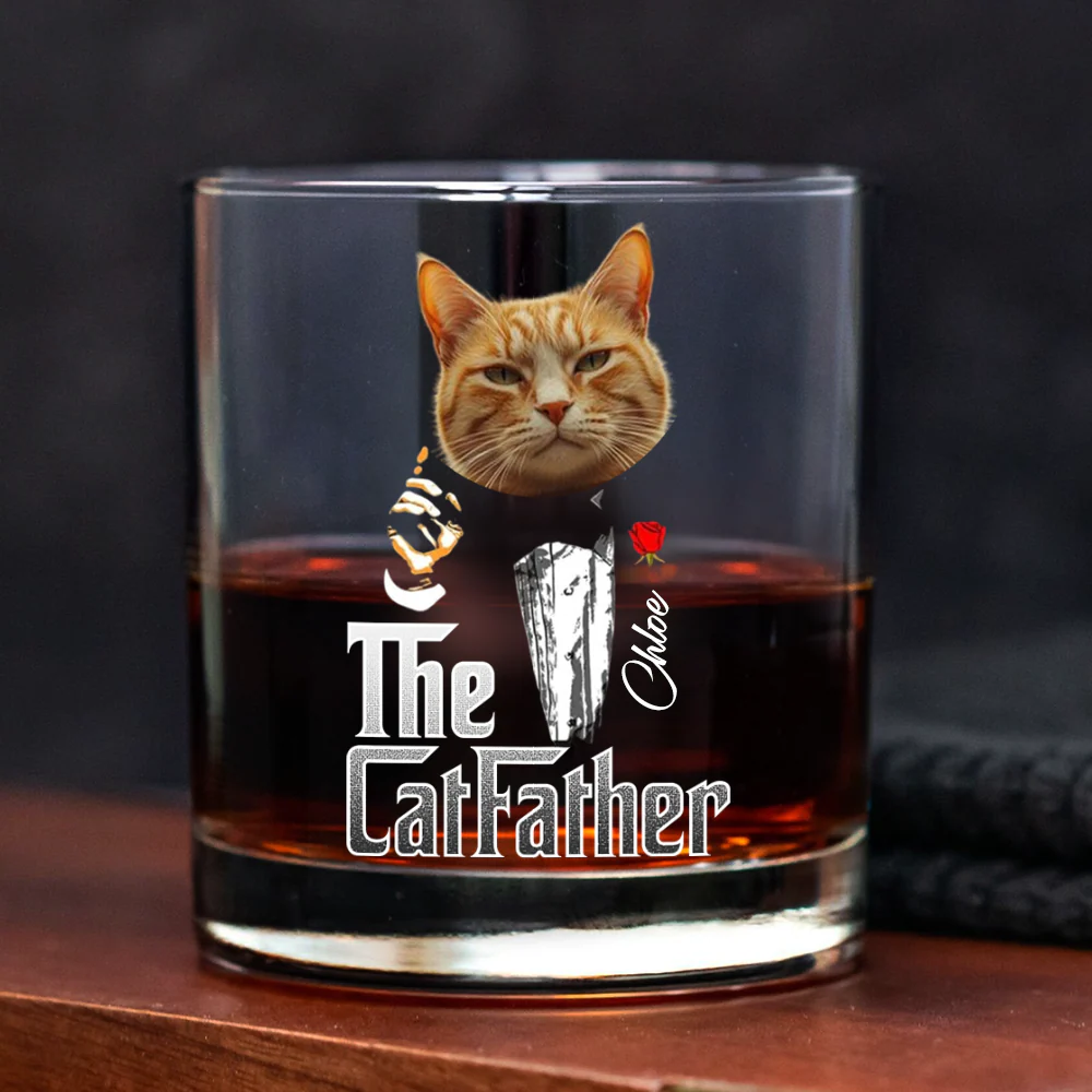 Custom Photo The Catfather Gentlemen Cat Whiskey Glass Personalized Gift For Dad HO82 893854 - Image 2