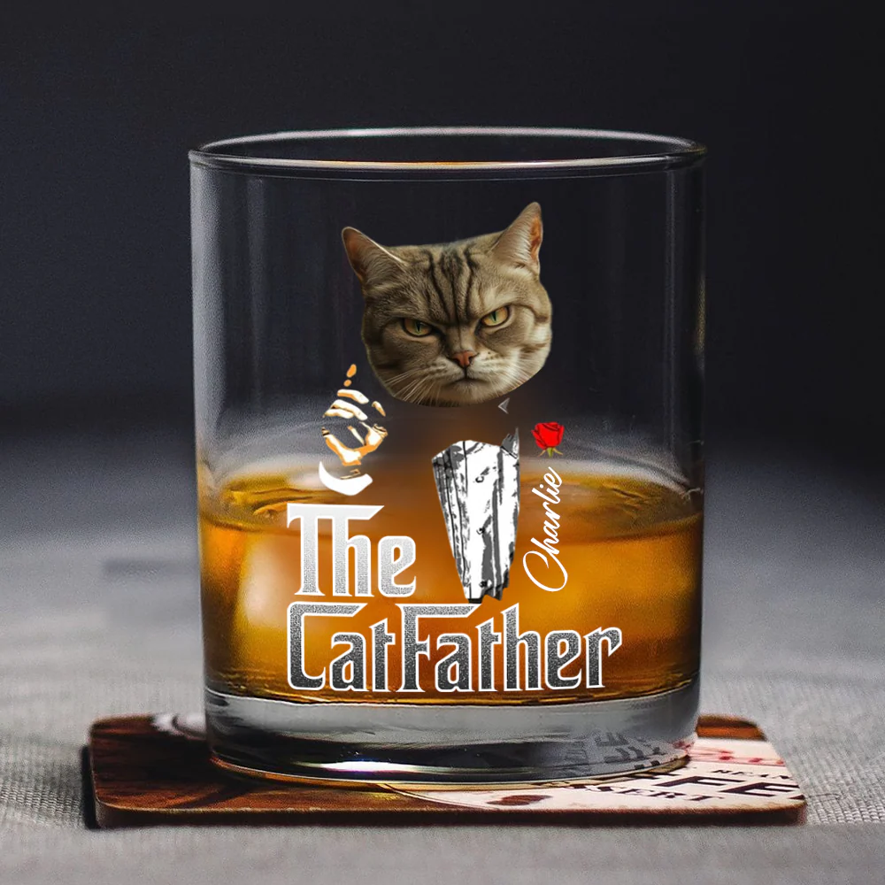 Custom Photo The Catfather Gentlemen Cat Whiskey Glass Personalized Gift For Dad HO82 893854 - Image 3