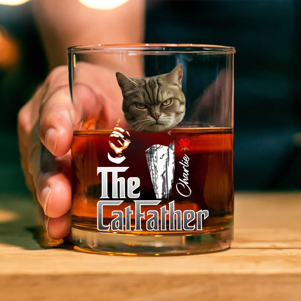 Custom Photo The Catfather Gentlemen Cat Whiskey Glass Personalized Gift For Dad HO82 893854 - Image 6