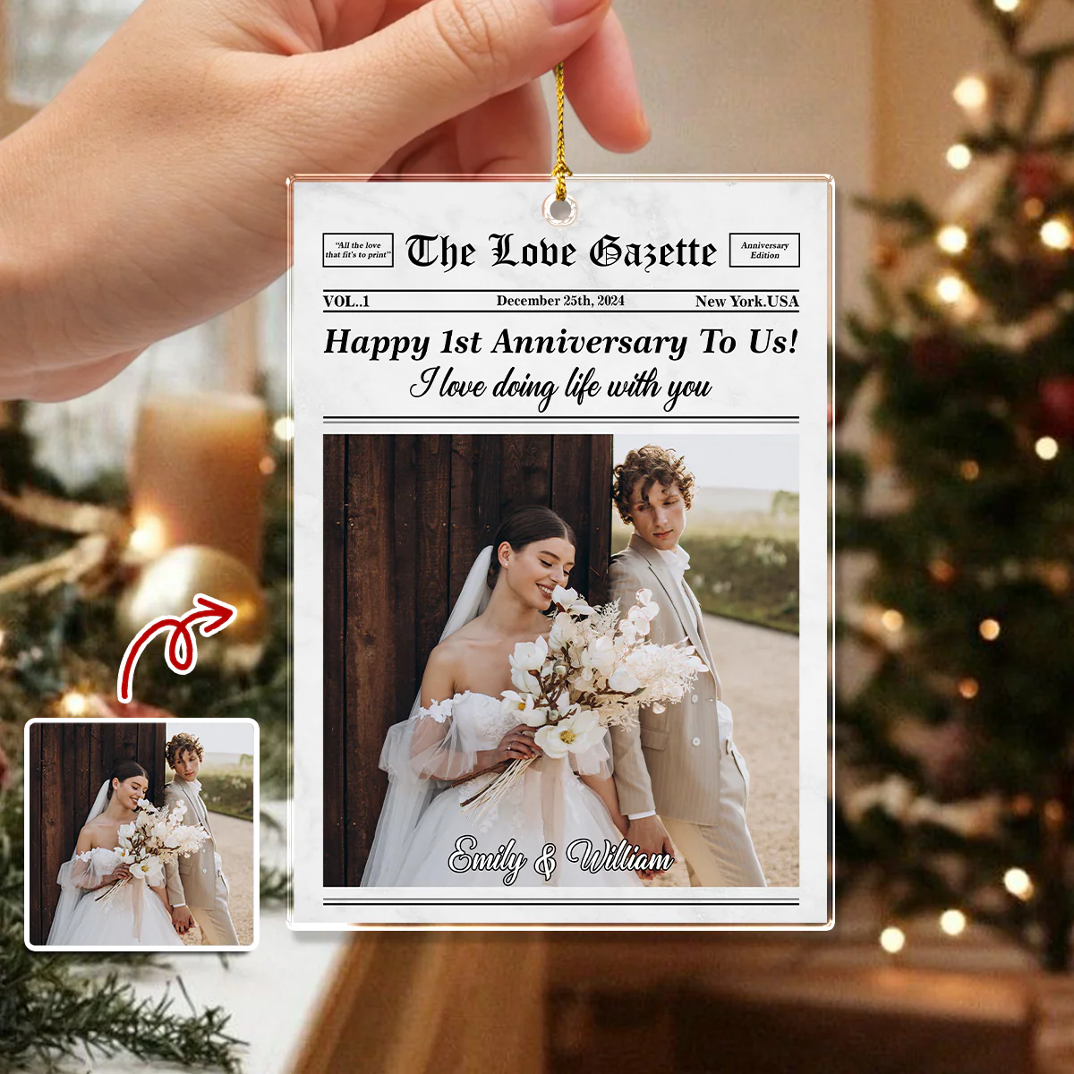 Custom Photo The Love Gazette Acrylic Ornament Christmas Gift For Couple HO82 894676 - Image 2