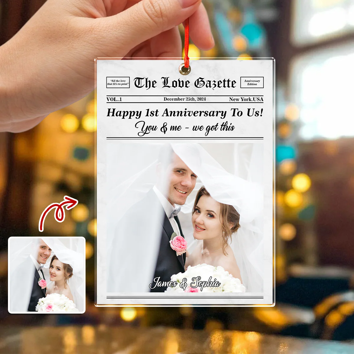 Custom Photo The Love Gazette Acrylic Ornament Christmas Gift For Couple HO82 894676 - Image 3
