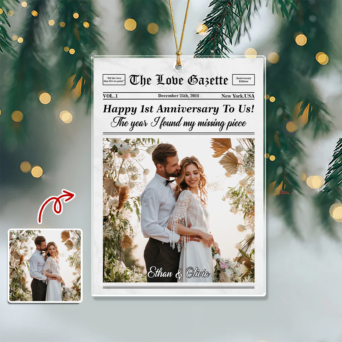 Custom Photo The Love Gazette Acrylic Ornament Christmas Gift For Couple HO82 894676 - Image 4
