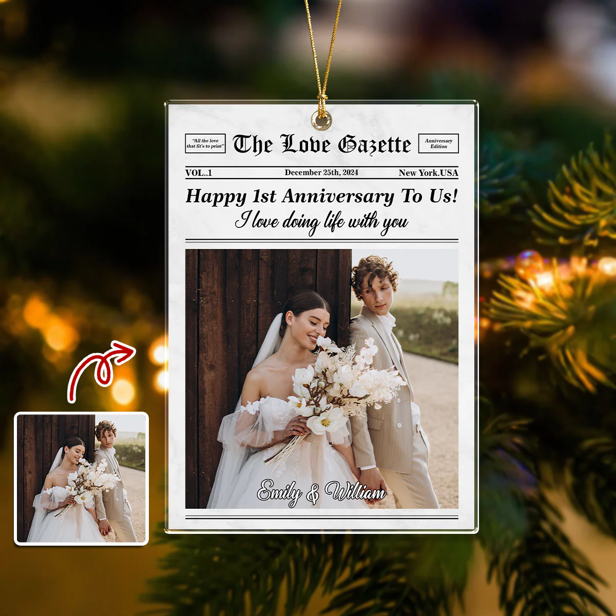 Custom Photo The Love Gazette Acrylic Ornament Christmas Gift For Couple HO82 894676 - Image 5