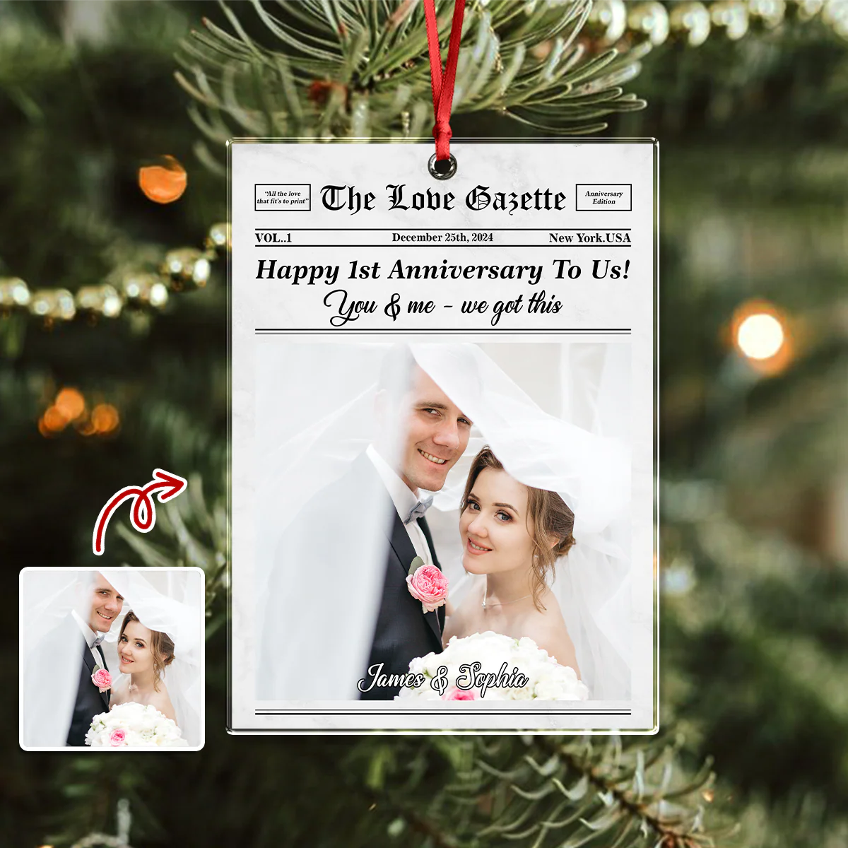 Custom Photo The Love Gazette Acrylic Ornament Christmas Gift For Couple HO82 894676 - Image 6