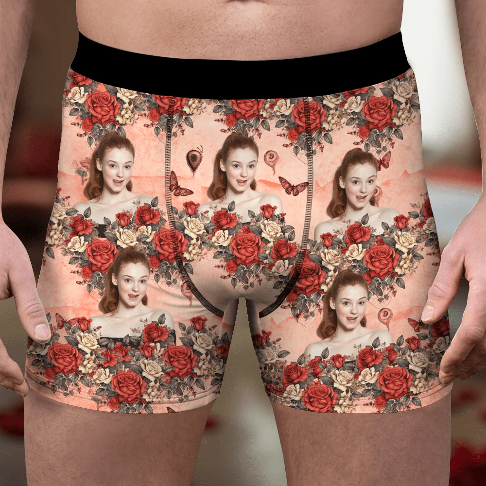 Custom Photo Vintage Butterfly Roses Couple Boxer Gift For Valentine's Day HO82 893386 - Image 2