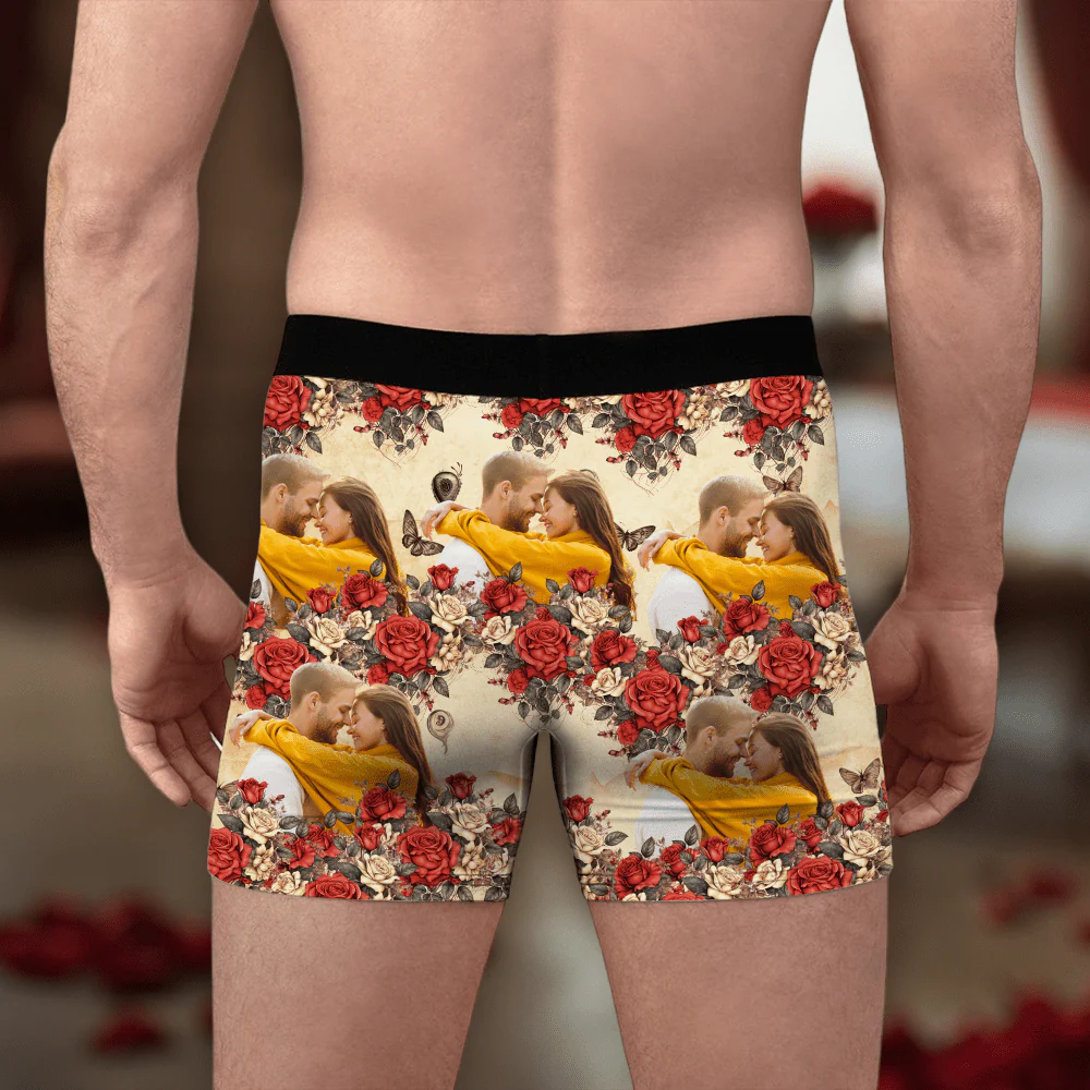 Custom Photo Vintage Butterfly Roses Couple Boxer Gift For Valentine's Day HO82 893386 - Image 3