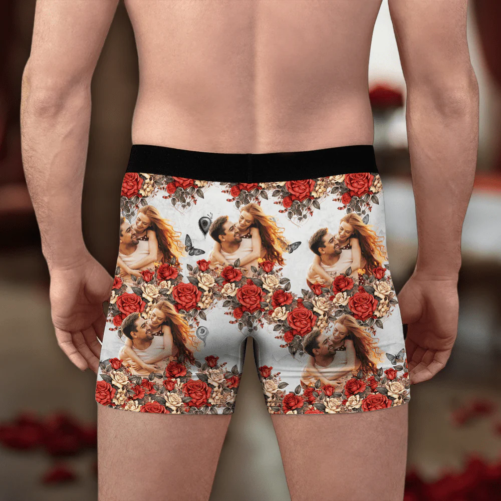 Custom Photo Vintage Butterfly Roses Couple Boxer Gift For Valentine's Day HO82 893386 - Image 4