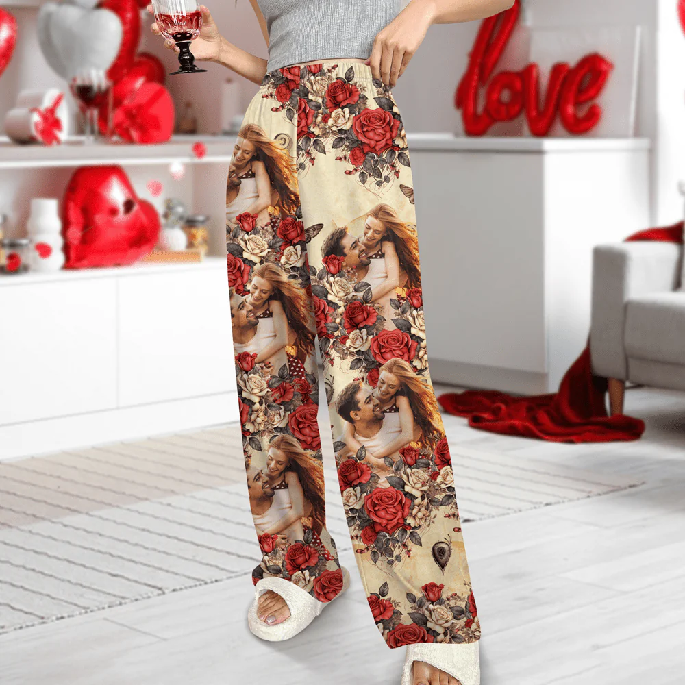 Custom Photo Vintage Butterfly Roses Couple Pajamas Gift For Valentine's Day HO82 893382 - Image 2