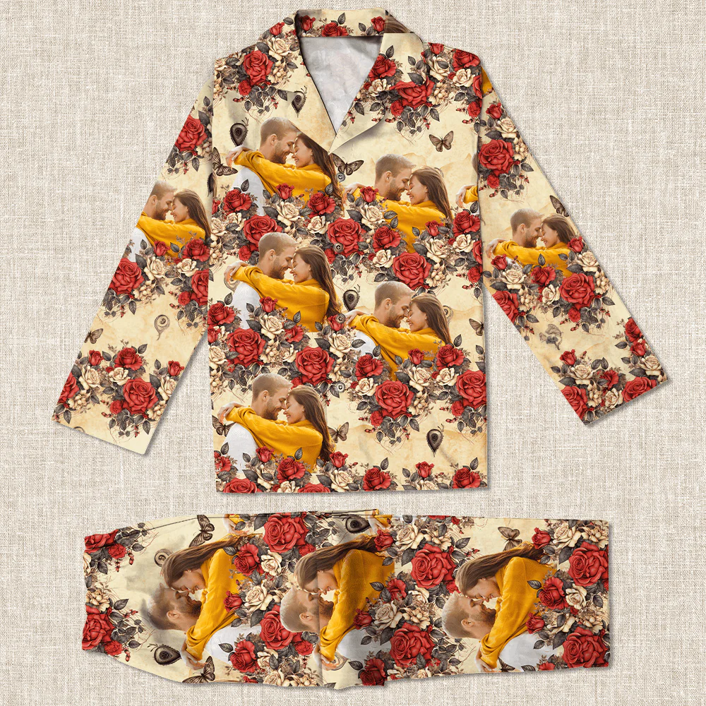 Custom Photo Vintage Butterfly Roses Couple Pajamas Gift For Valentine's Day HO82 893382 - Image 4