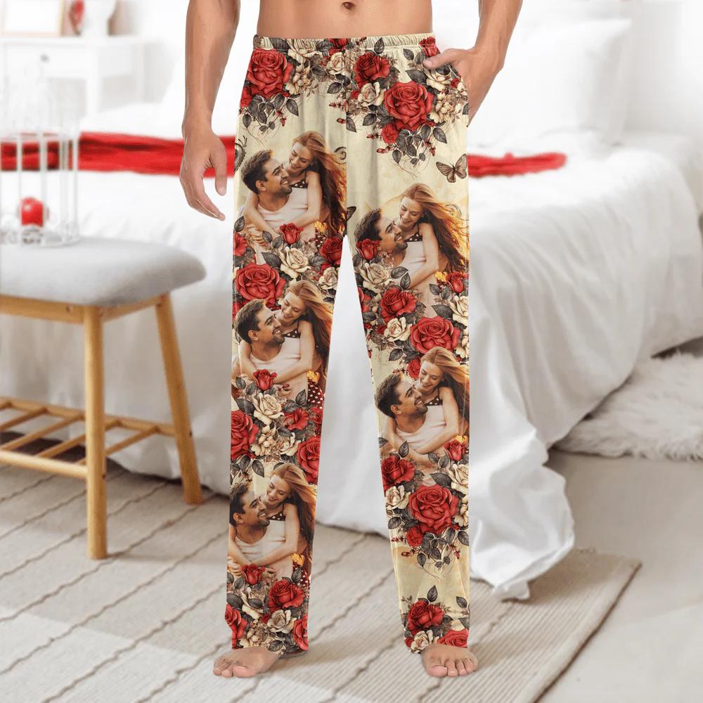 Custom Photo Vintage Butterfly Roses Couple Pajamas Gift For Valentine's Day HO82 893382 - Image 5