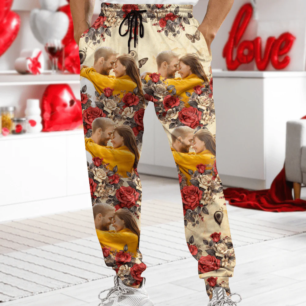 Custom Photo Vintage Butterfly Roses Couple Sweatpants Gift For Valentine's Day HO82 893384 - Image 8