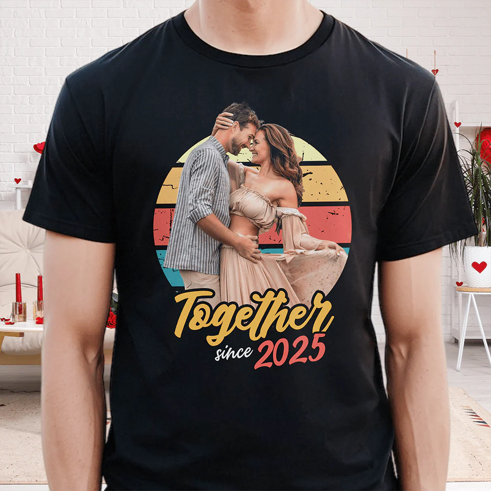 Custom Photo Vintage Girlfriend Boyfriend Vintage Birthday Valentine Gift Couple Dark Shirt HO82 893392 - Image 2
