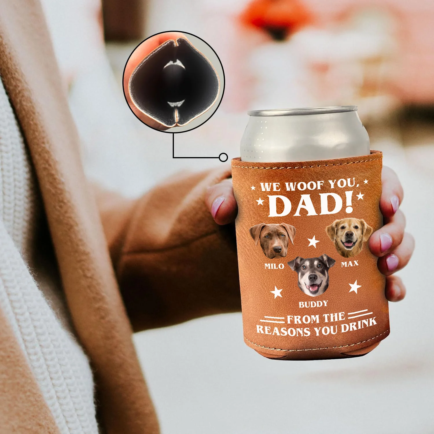 Custom Photo We Woof You Dog Leather Can Cooler Holder HO82 894090 - Image 3