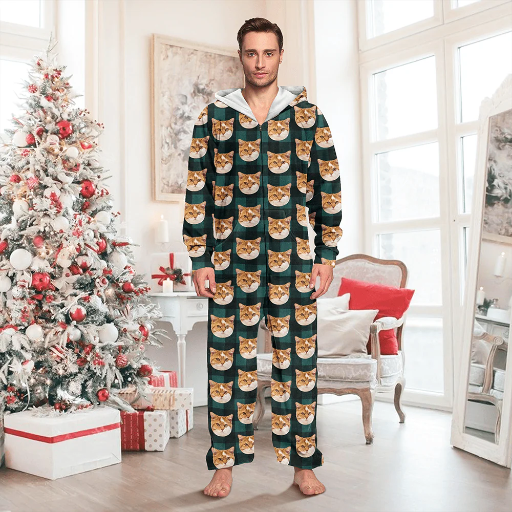 Custom Photo With Christmas Pattern Onesie Pajamas For Cat Lovers HO82 893222 - Image 4